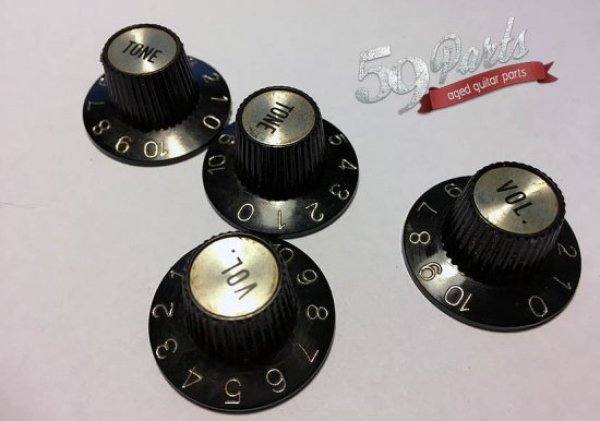画像3: 59PARTS/SET OF 4 HAND AGED GIBSON WITCH HAT KNOBS BLACK/SILVER/ビンテージパーツ/全国一律送料無料 (3)