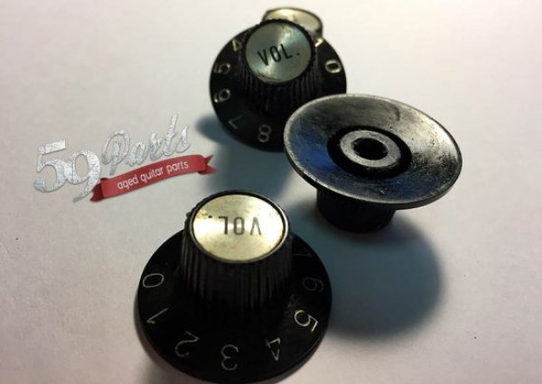 画像2: 59PARTS/SET OF 4 HAND AGED GIBSON WITCH HAT KNOBS BLACK/SILVER/ビンテージパーツ/全国一律送料無料 (2)