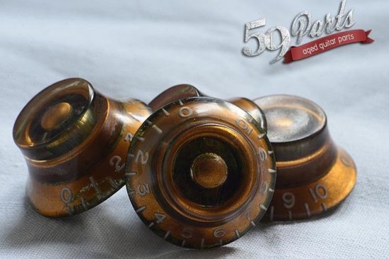 59PARTS/SET OF 4 AGED RELIC GIBSON TOP HAT BELL KNOBS LES PAUL GOLD US  SIZE/ノブ/ビンテージパーツ/全国一律送料無料